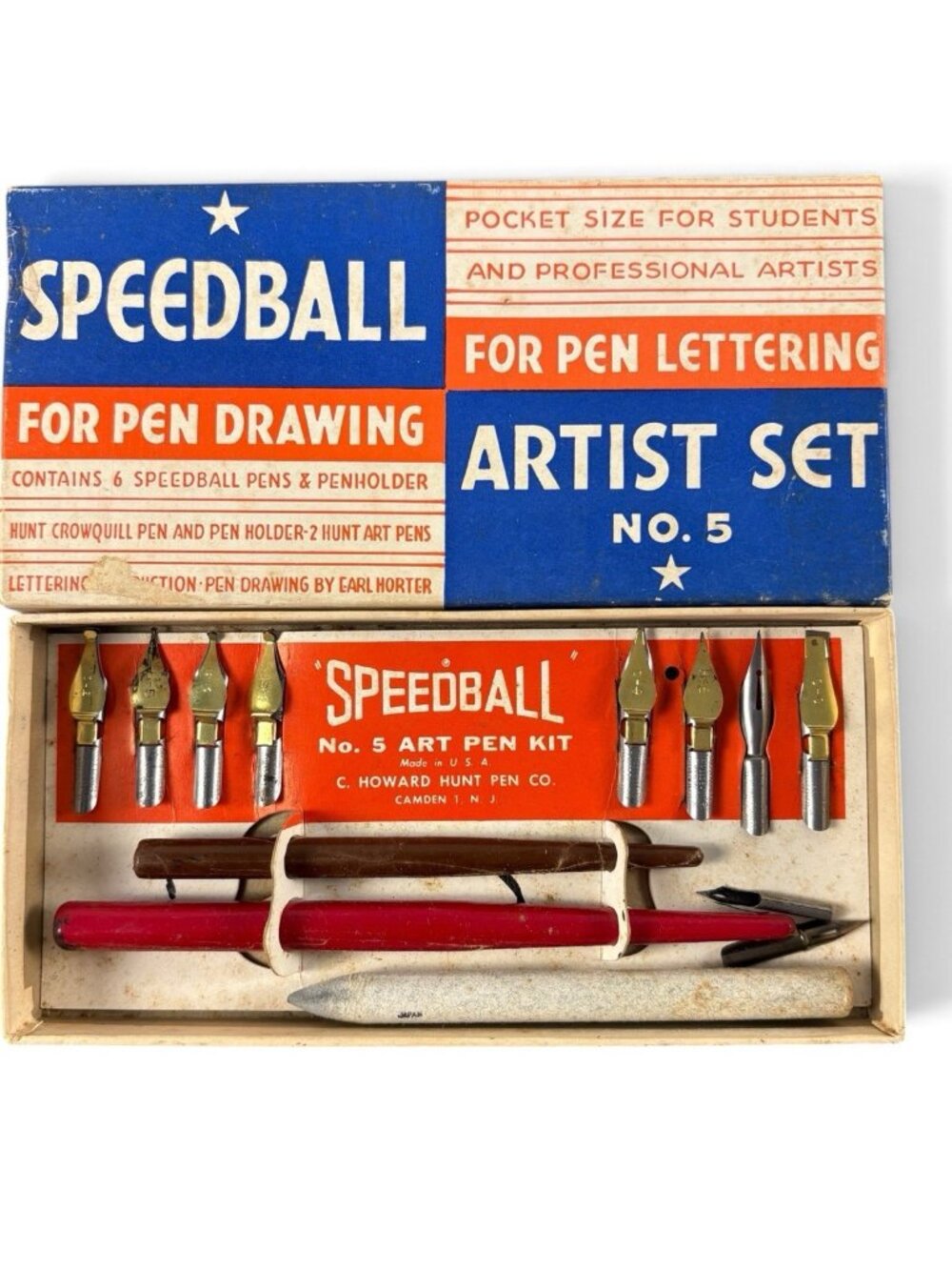 Vintage Speedball No. 5 Artist Pen Set 2 Pens Nibs Drawing Lettering Kit